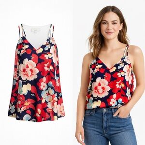 LOFT | Petite Floral Cami Tank Top | Navy Red Floral Print | Size MP